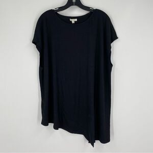 Max Studio Women’s High Neck Sleeveless Black Asymmetric Hemline Knit Blouse 2X